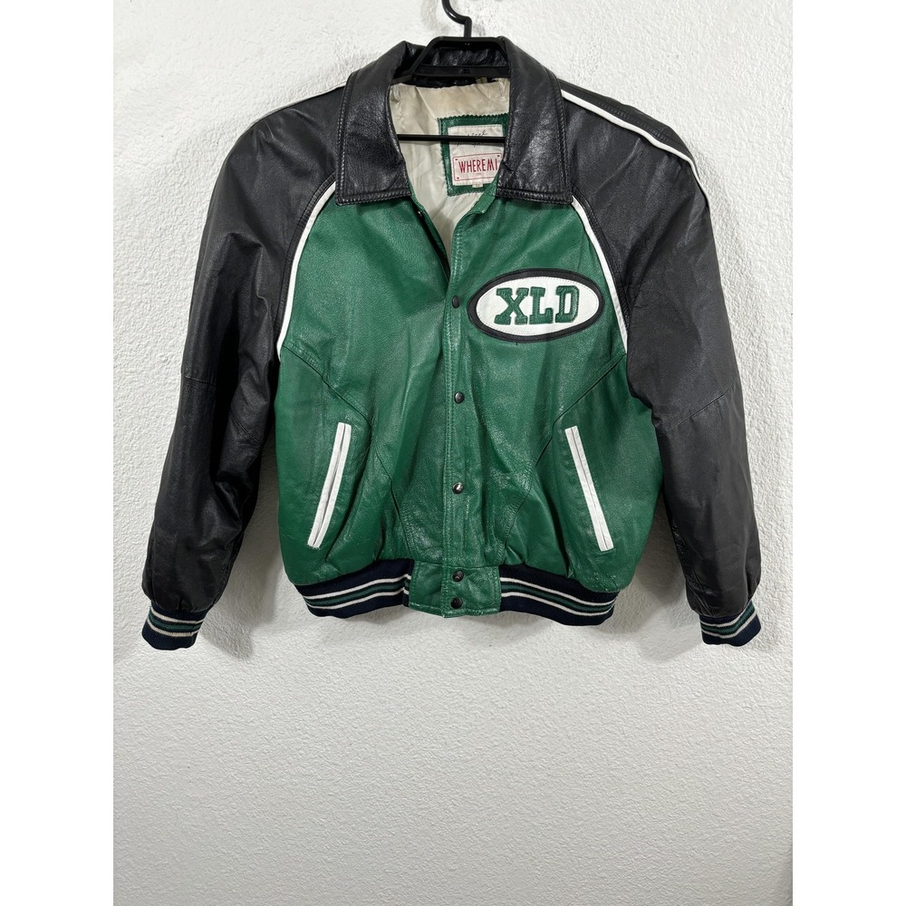 Vintage Michael Hoban WHEREMI Leather Jacket Mens Large Green Varsity Bomber 90s